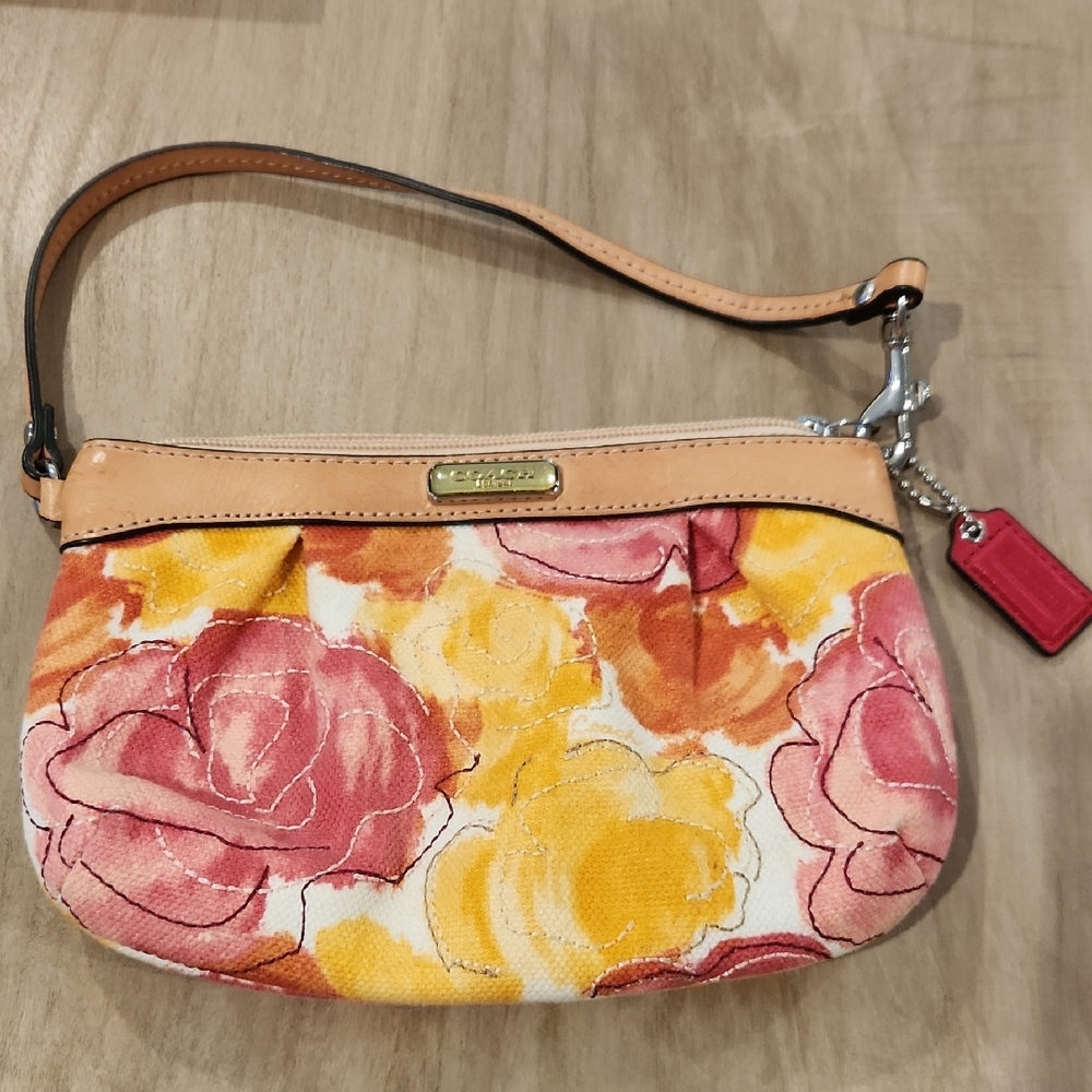 Coach Floral Wristlet in Pink and Yellow